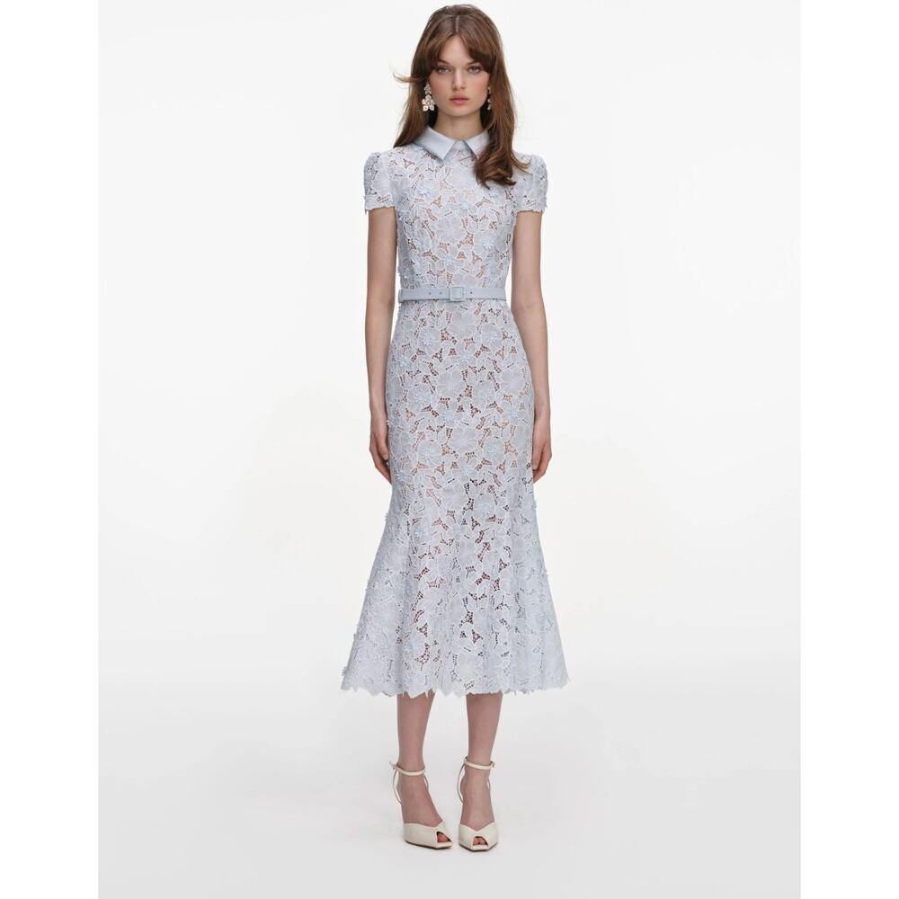 Self Portrait Blue Guipure Lace Midi Dress